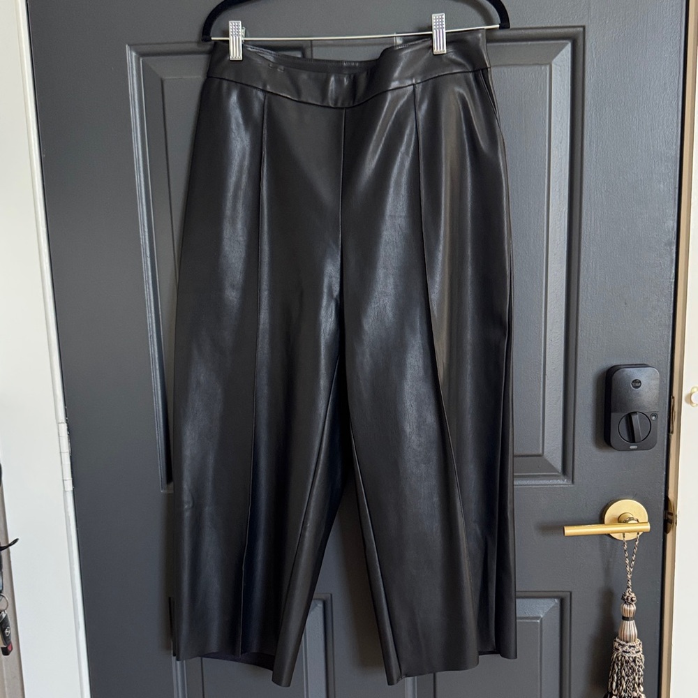 Jason Wu Black Faux Leather Cropped Wide-Leg Pants